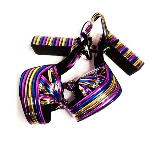 JEFFREY CAMPBELL Andrea Metallic Rainbow Disco Platform (RARE!) - Picture 6 of 16